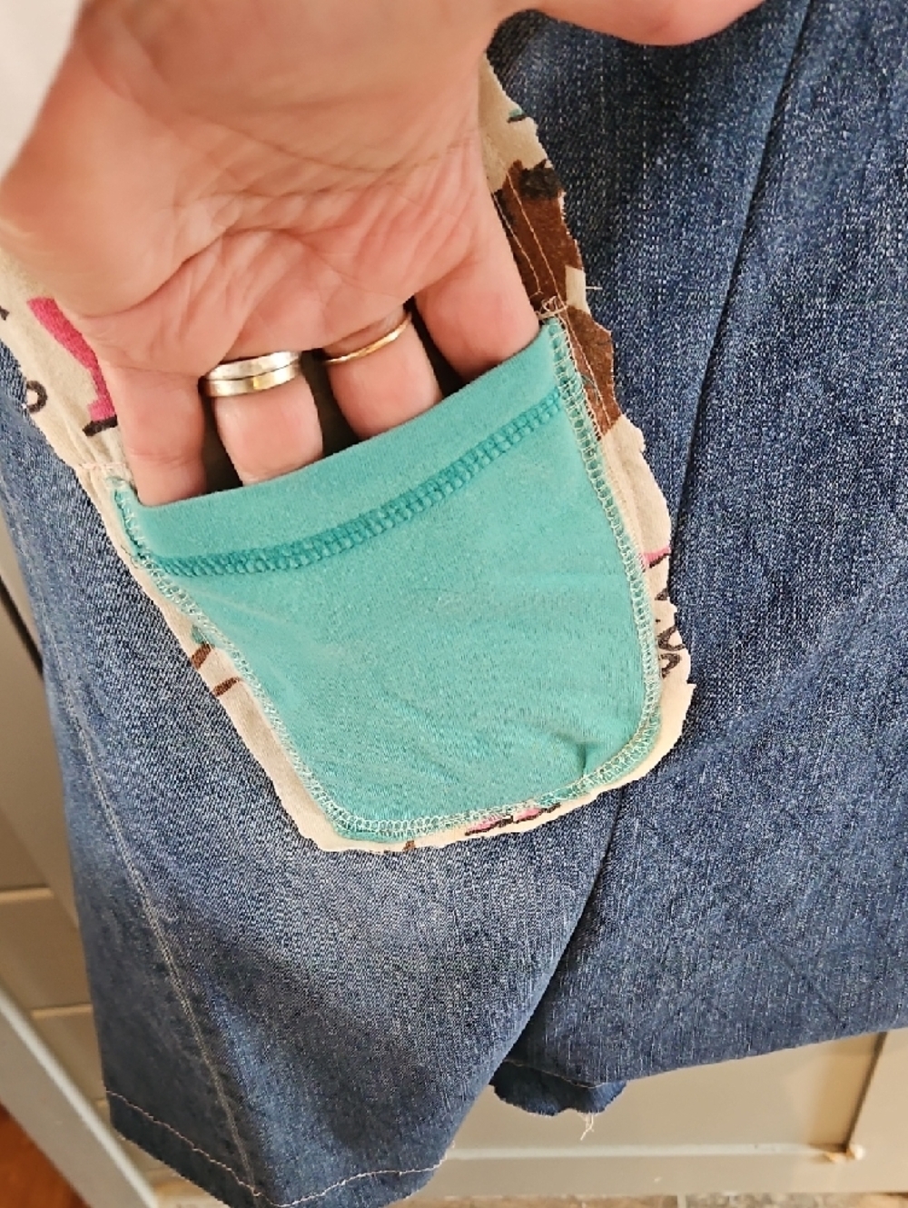 Hand Crafted BY ME Denim and Typewriter Print Reverse Horsey Apron - Picture 6 of 7